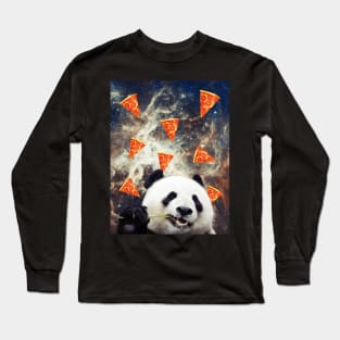 Panda in flying pizza space Long Sleeve T-Shirt